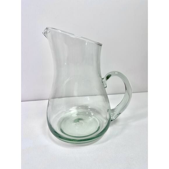 VTG Green Tinted Glass Water Pitcher 8” Tall Bubbled Farmhouse Cottagecore Party - Picture 2 of 12